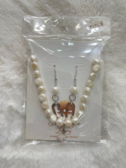 Set collar y aretes largos perlas y plata